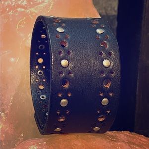 Handmade black leather cuff